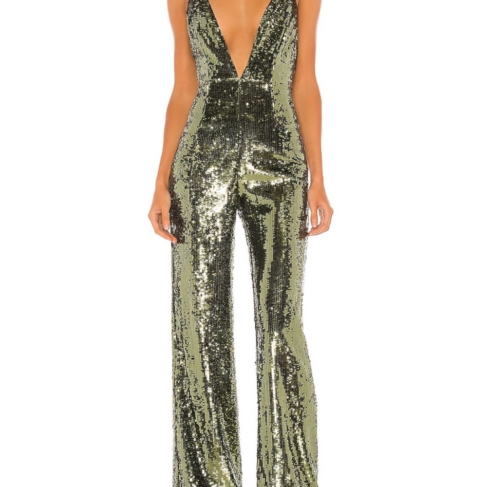Camila Coelho Callie Jumpsuit, Olive Green Sequins